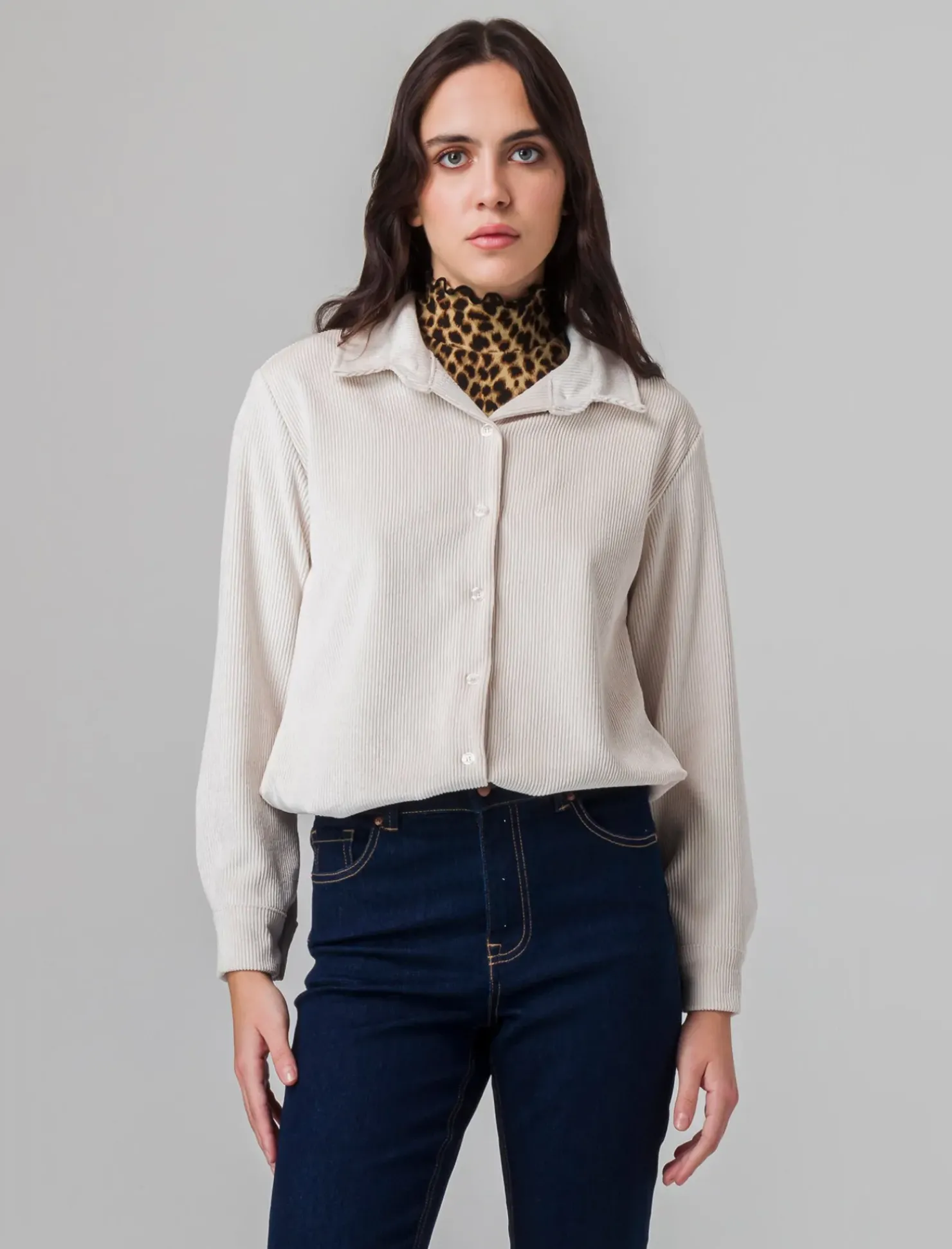 Piazza Italia Camicia mnica lunga a coste con tessuto effetto velluto - panna Bianco Outlet