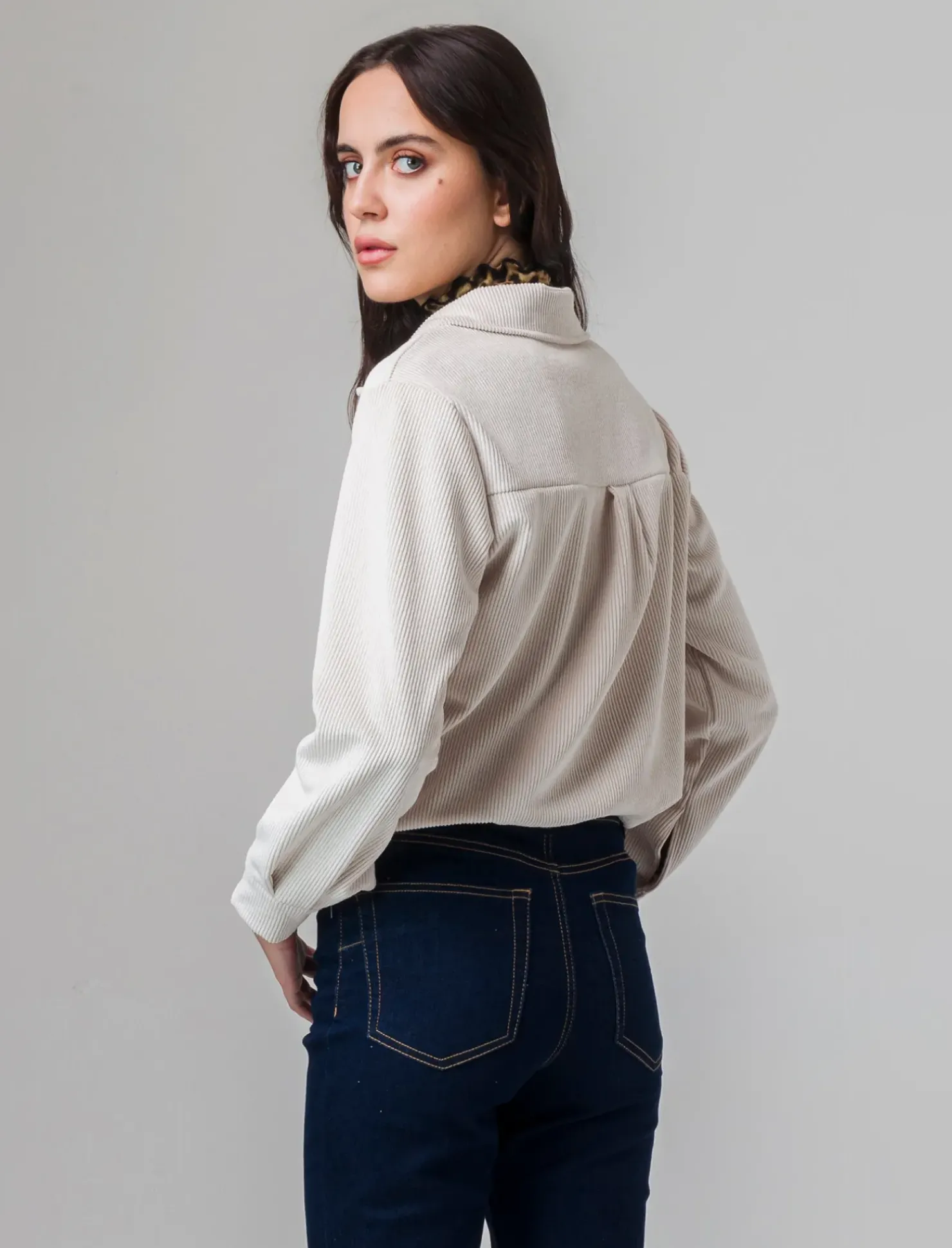 Piazza Italia Camicia mnica lunga a coste con tessuto effetto velluto - panna Bianco Outlet