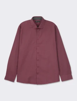 Uomo Piazza Italia Camicie<Camicia regular fit in tessuto di misto cotone easy iron con collo francese e maniche lunghe - prugna