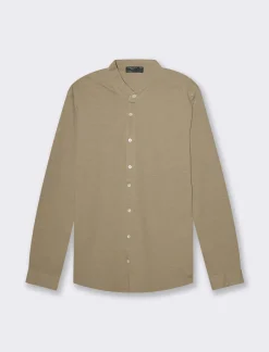 Piazza Italia Camicia regular fit realizzata in tessuto jersey slub in puro cotone con collo coreano e maniche lun - tortora Grigio Store