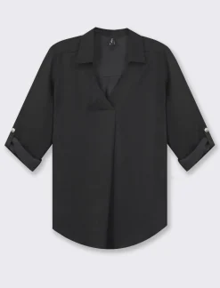 Donna Piazza Italia Donna|Camicie E Casacche<Camicia scollo a V con manica lunga risvoltabile con alette -