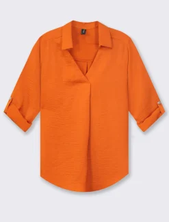 Donna Piazza Italia Donna|Camicie E Casacche<Camicia scollo a V con manica lunga risvoltabile con alette - Arancio