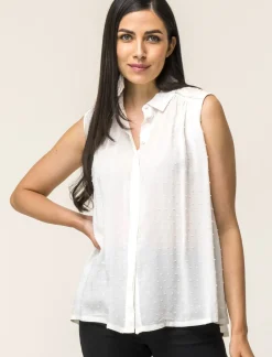 Donna Piazza Italia Donna|Camicie E Casacche<Camicia smanicata in viscosa leggera con inserti su spalla - latte