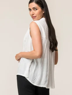 Donna Piazza Italia Donna|Camicie E Casacche<Camicia smanicata in viscosa leggera con inserti su spalla - latte