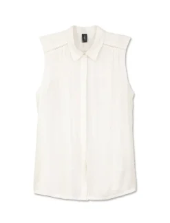 Donna Piazza Italia Donna|Camicie E Casacche<Camicia smanicata in viscosa leggera con inserti su spalla - latte