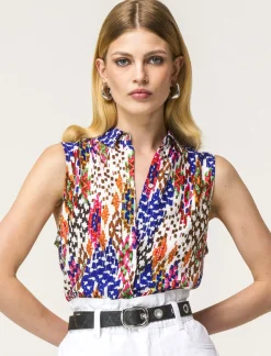 Donna Piazza Italia Camicie E Casacche<Camicia smanicata vestibilità regular con bottoni effetto madreperla - var 1