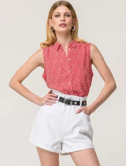 Donna Piazza Italia Camicie E Casacche<Camicia smanicata vestibilità regular con bottoni effetto madreperla - var 3