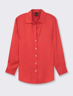 Donna Piazza Italia Donna|Camicie E Casacche<Camicia stampata in rasocon bottoni in madreperla -