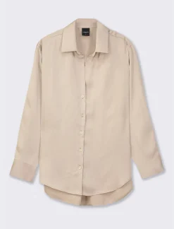 Donna Piazza Italia Donna|Camicie E Casacche<Camicia stampata in rasocon bottoni in madreperla - Sabbia