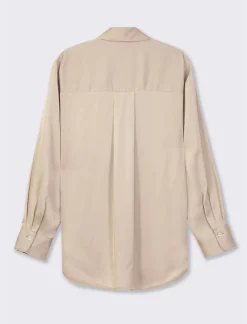 Donna Piazza Italia Donna|Camicie E Casacche<Camicia stampata in rasocon bottoni in madreperla - Sabbia