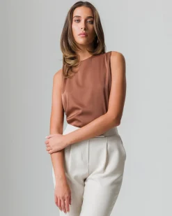 Donna Piazza Italia Donna|T-Shirt E Top<Canotta con chiusura a fiocco sul retro del collo - tabacco