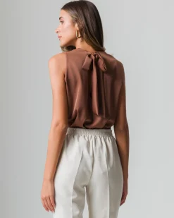 Donna Piazza Italia Donna|T-Shirt E Top<Canotta con chiusura a fiocco sul retro del collo - tabacco