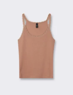 Donna Piazza Italia Donna|T-Shirt E Top<Canotta con spalline e scollatura profonda in pizzo, vestibilità slim - castoro