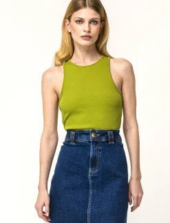 Donna Piazza Italia Donna|T-Shirt E Top<Canotta cropped in tessuto elastico a costina doppia vestibilità slim - pistacchio