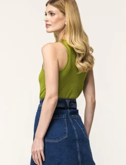 Donna Piazza Italia Donna|T-Shirt E Top<Canotta cropped in tessuto elastico a costina doppia vestibilità slim - pistacchio