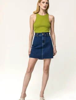 Donna Piazza Italia Donna|T-Shirt E Top<Canotta cropped in tessuto elastico a costina doppia vestibilità slim - pistacchio