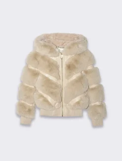 Piazza Italia Bambina|Giubbini E Cappotti<Capospalla da bambina in finta pelle con intarsi in finta pelliccia che creano un motivo a V -