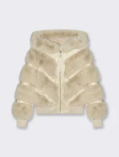 Piazza Italia Bambina|Giubbini E Cappotti<Capospalla da bambina in finta pelle con intarsi in finta pelliccia che creano un motivo a V -