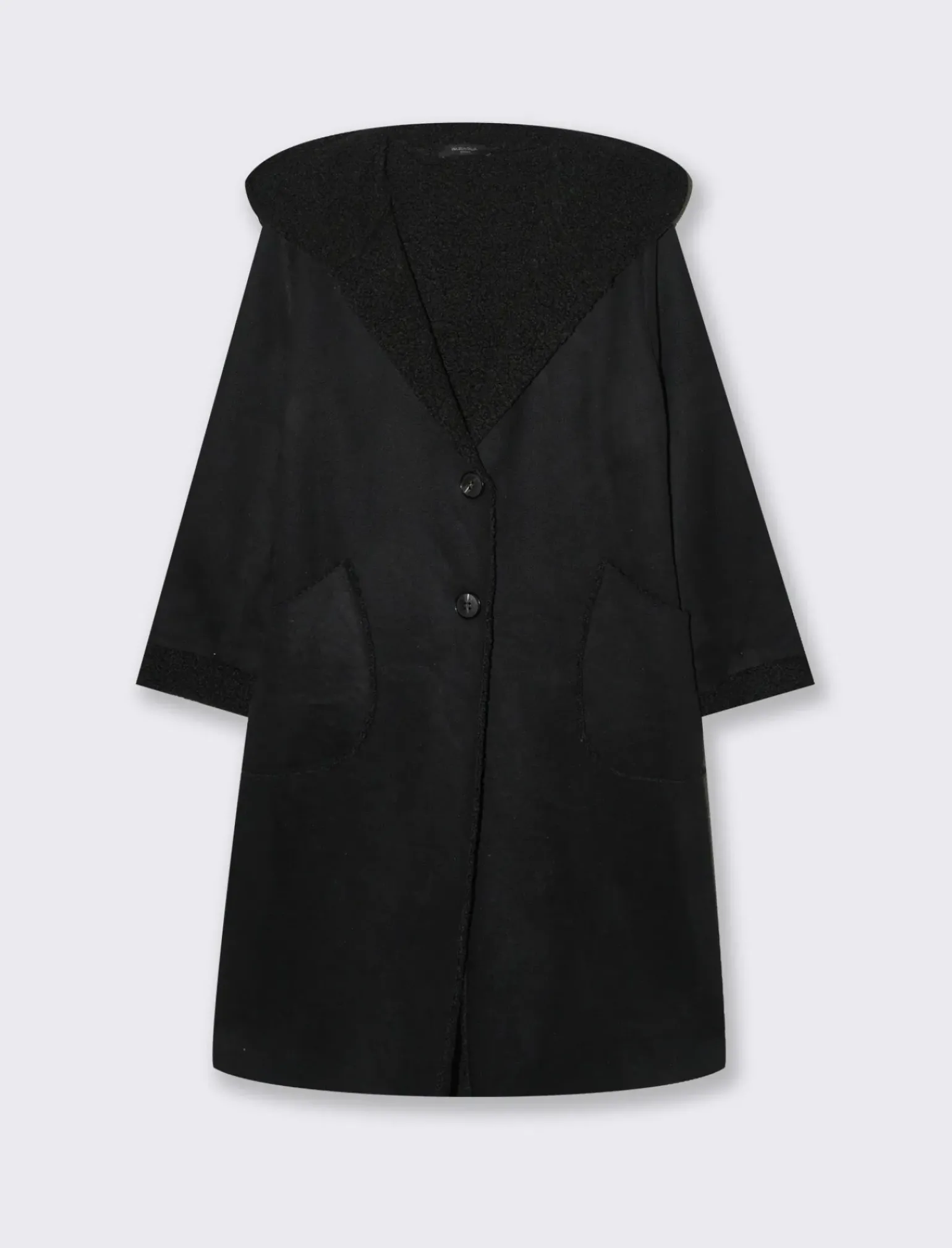 Donna Piazza Italia Giubbini E Cappotti<Capotto con cappuccio in tessuto boucle - Nero