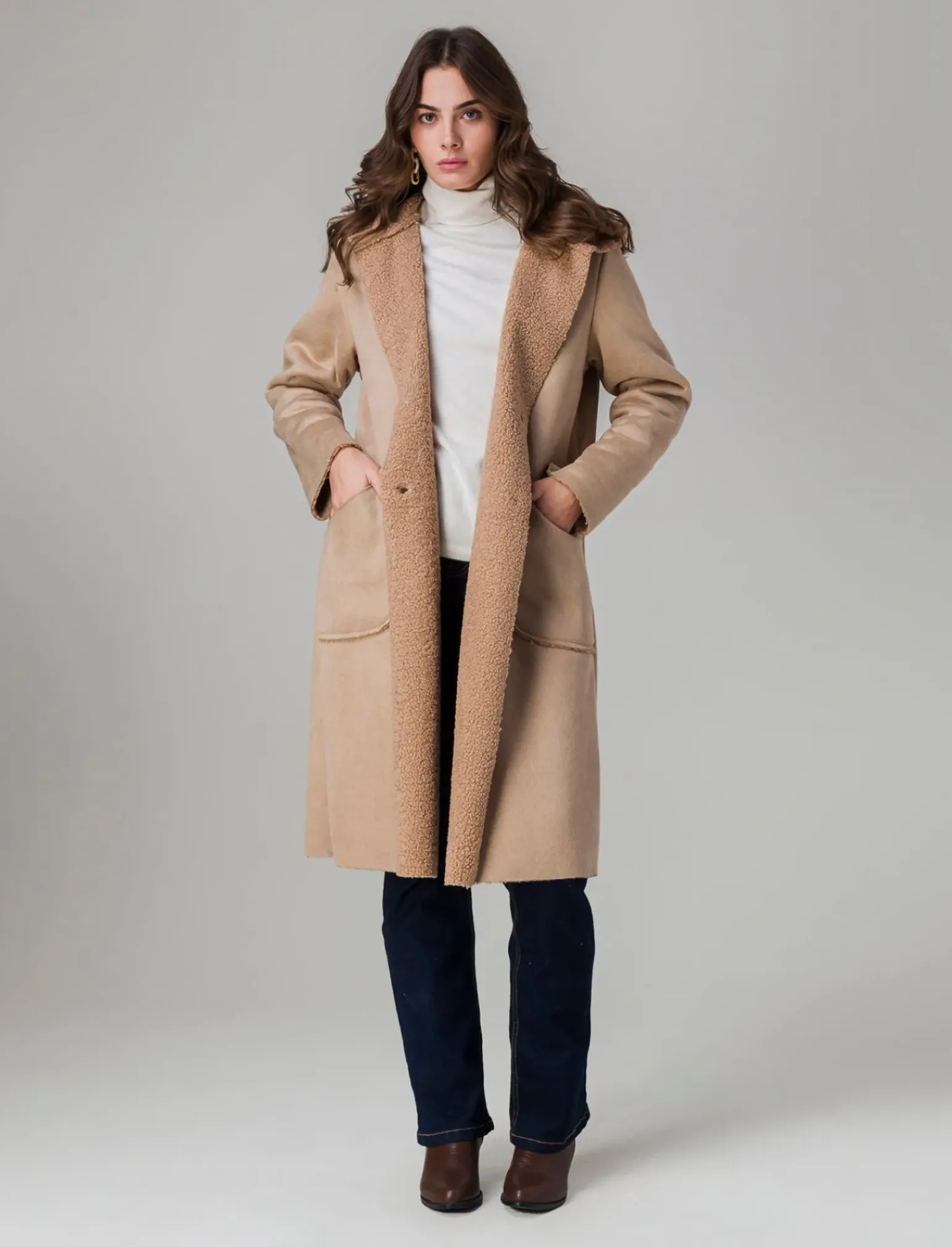 Donna Piazza Italia Giubbini E Cappotti<Capotto con cappuccio in tessuto boucle - Beige