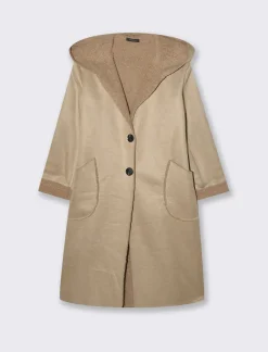 Donna Piazza Italia Giubbini E Cappotti<Capotto con cappuccio in tessuto boucle - Beige