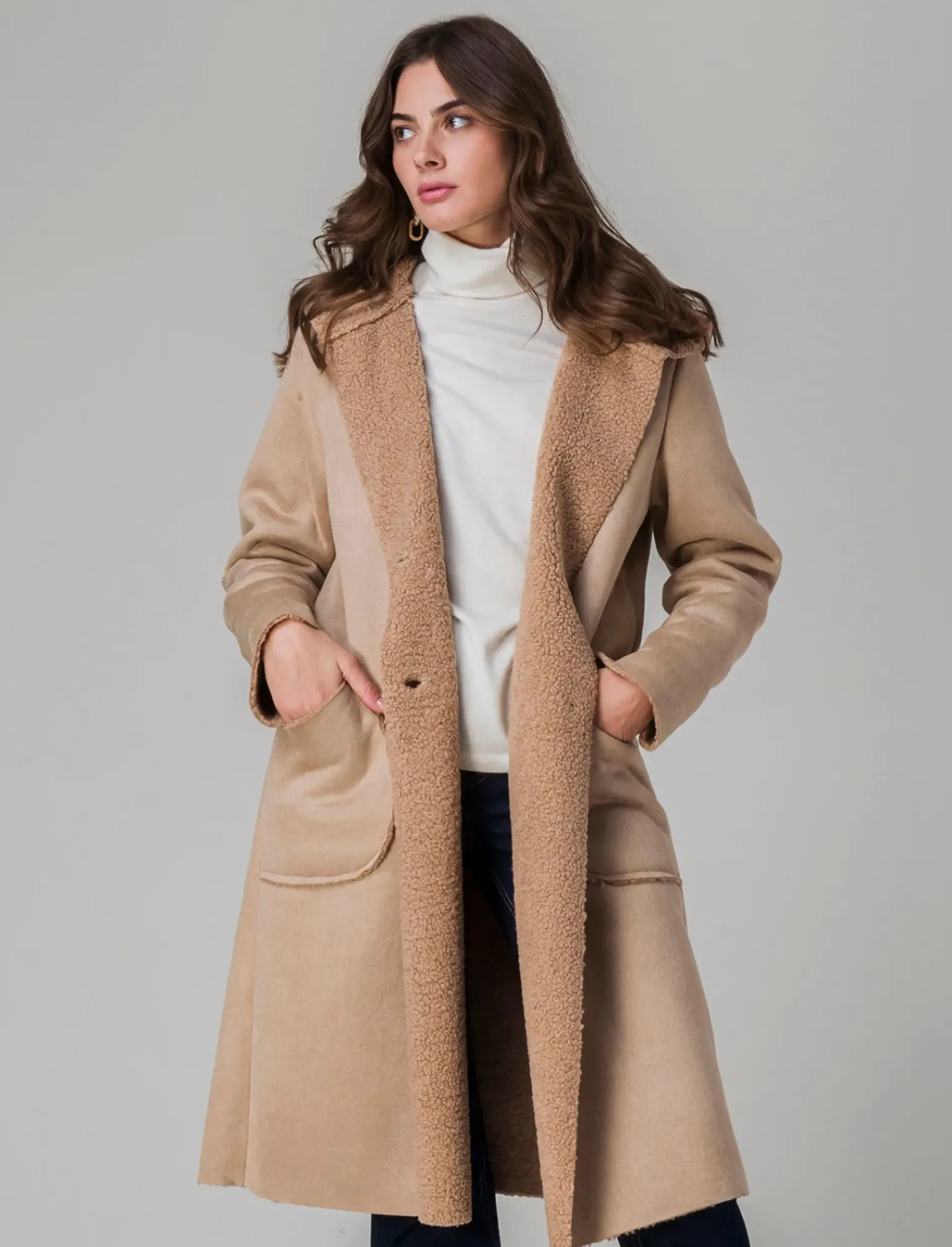 Donna Piazza Italia Giubbini E Cappotti<Capotto con cappuccio in tessuto boucle - Beige