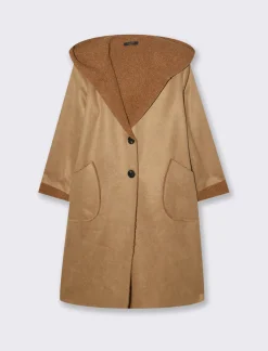 Donna Piazza Italia Giubbini E Cappotti<Capotto con cappuccio in tessuto boucle - Cammello