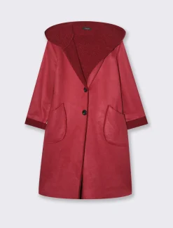 Donna Piazza Italia Giubbini E Cappotti<Capotto con cappuccio in tessuto boucle - Vinaccia