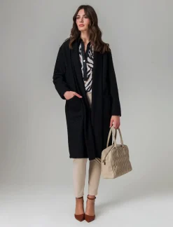 Donna Piazza Italia Donna|Giubbini E Cappotti<Cappotto aperto in tessuto bouclè - Nero