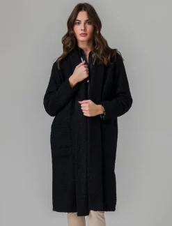 Donna Piazza Italia Donna|Giubbini E Cappotti<Cappotto aperto in tessuto bouclè - Nero