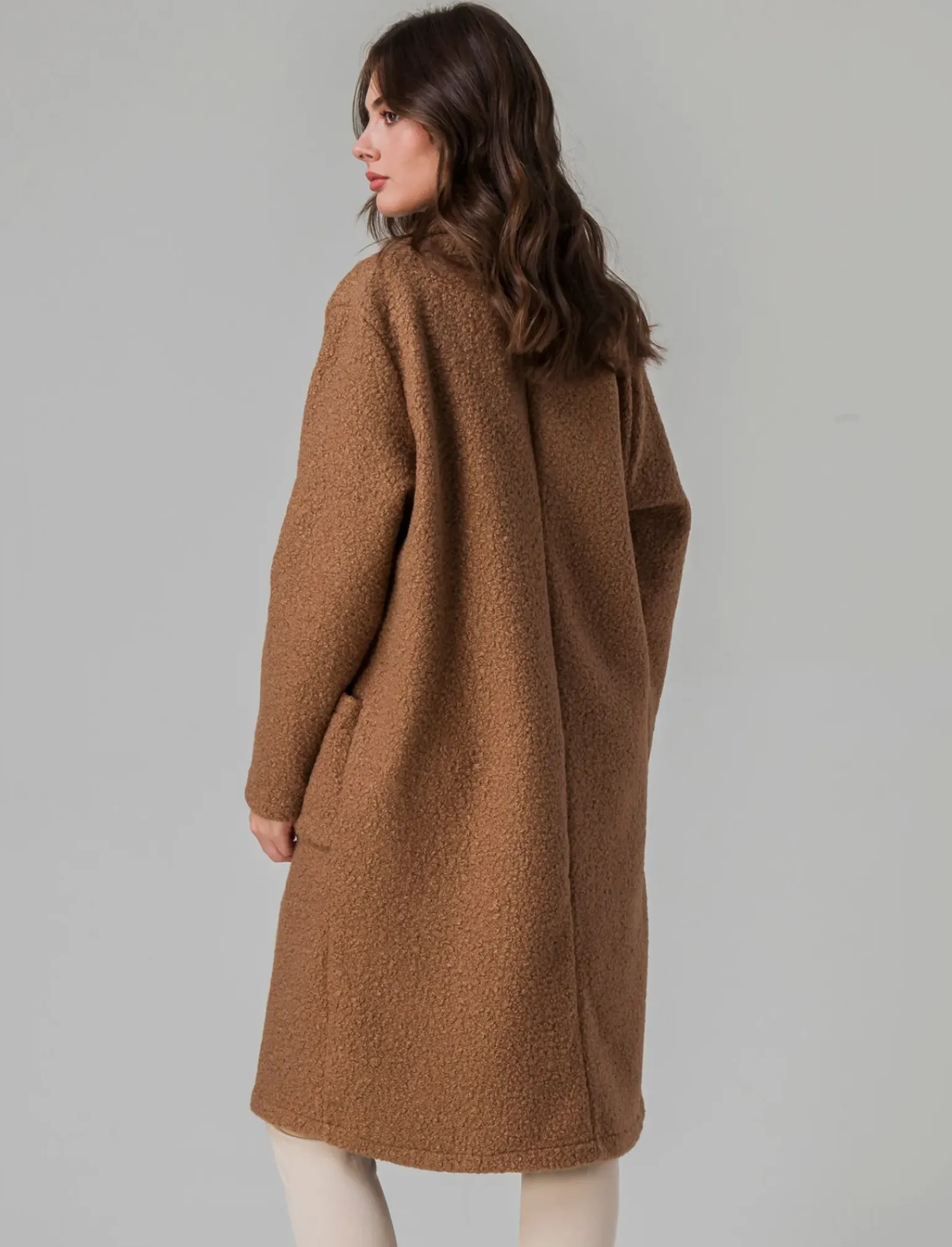 Donna Piazza Italia Donna|Giubbini E Cappotti<Cappotto aperto in tessuto bouclè - Cammello