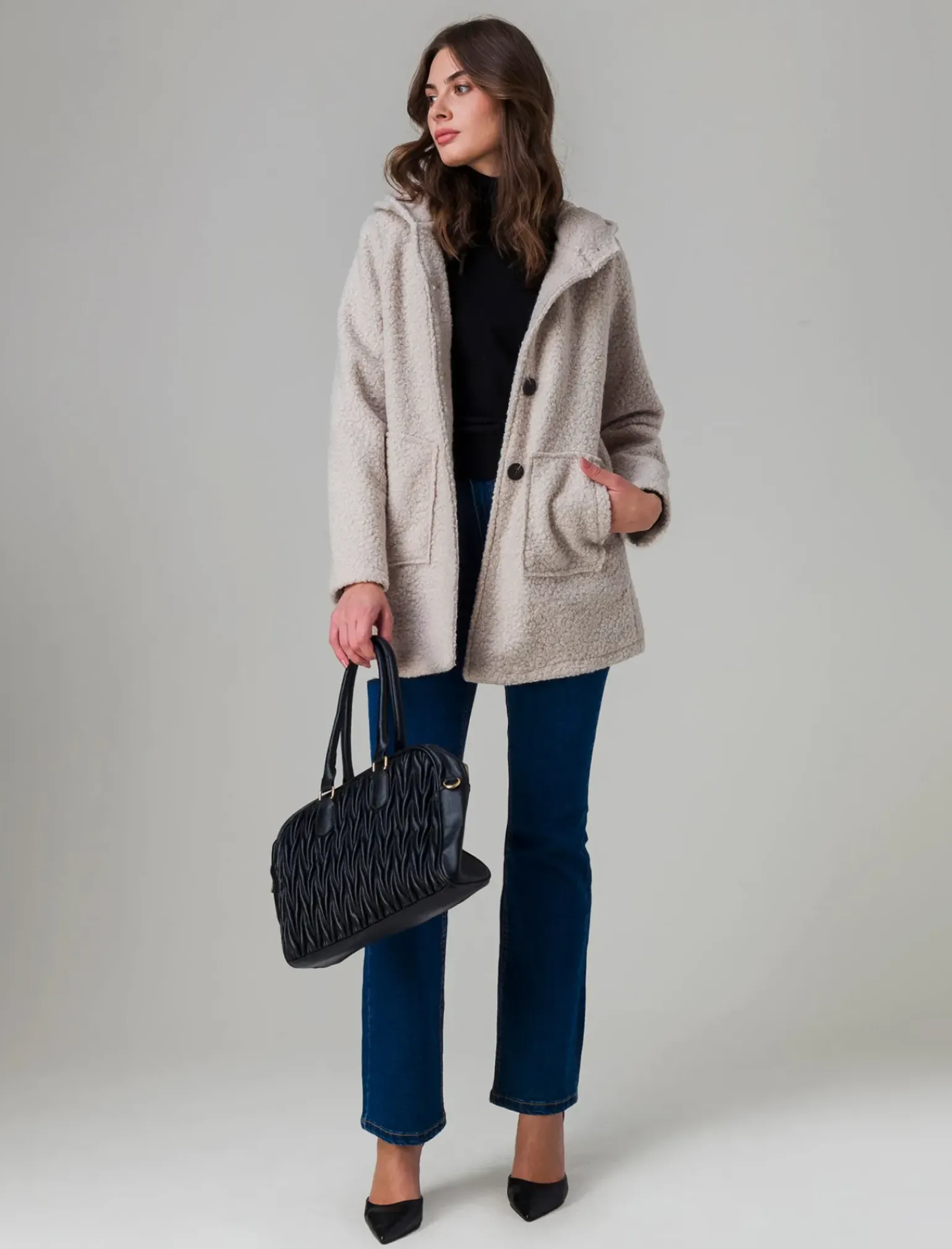Donna Piazza Italia Giubbini E Cappotti<Cappotto con bottoni in tessuto boucle - Avorio