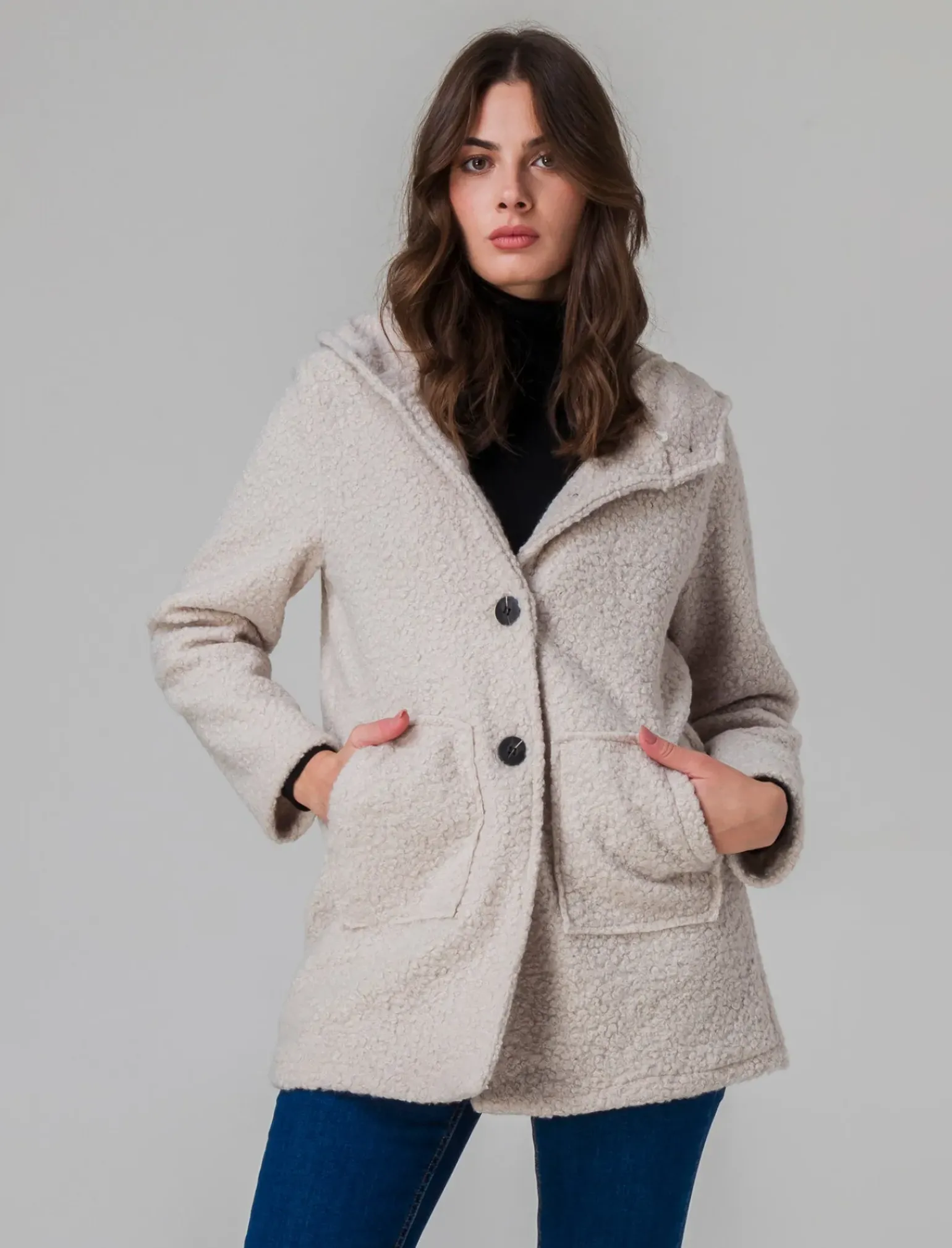 Donna Piazza Italia Giubbini E Cappotti<Cappotto con bottoni in tessuto boucle - Avorio