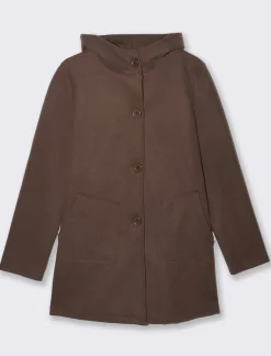 Donna Piazza Italia Giubbini E Cappotti<Cappotto con cappuccio e tasche a taglio - Grigio talpa