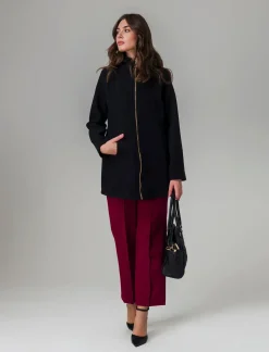 Donna Piazza Italia Giubbini E Cappotti<Cappotto con cappuccio e chiusura con zip - Nero