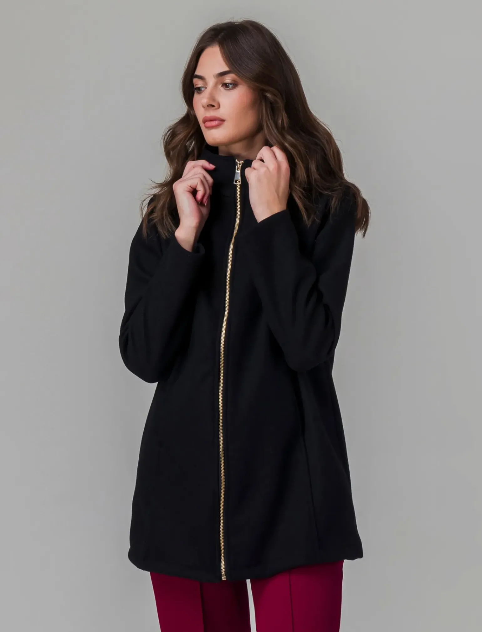 Donna Piazza Italia Giubbini E Cappotti<Cappotto con cappuccio e chiusura con zip - Nero
