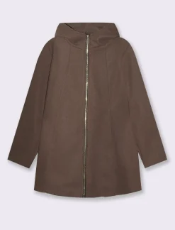 Donna Piazza Italia Giubbini E Cappotti<Cappotto con cappuccio e chiusura con zip - Grigio talpa