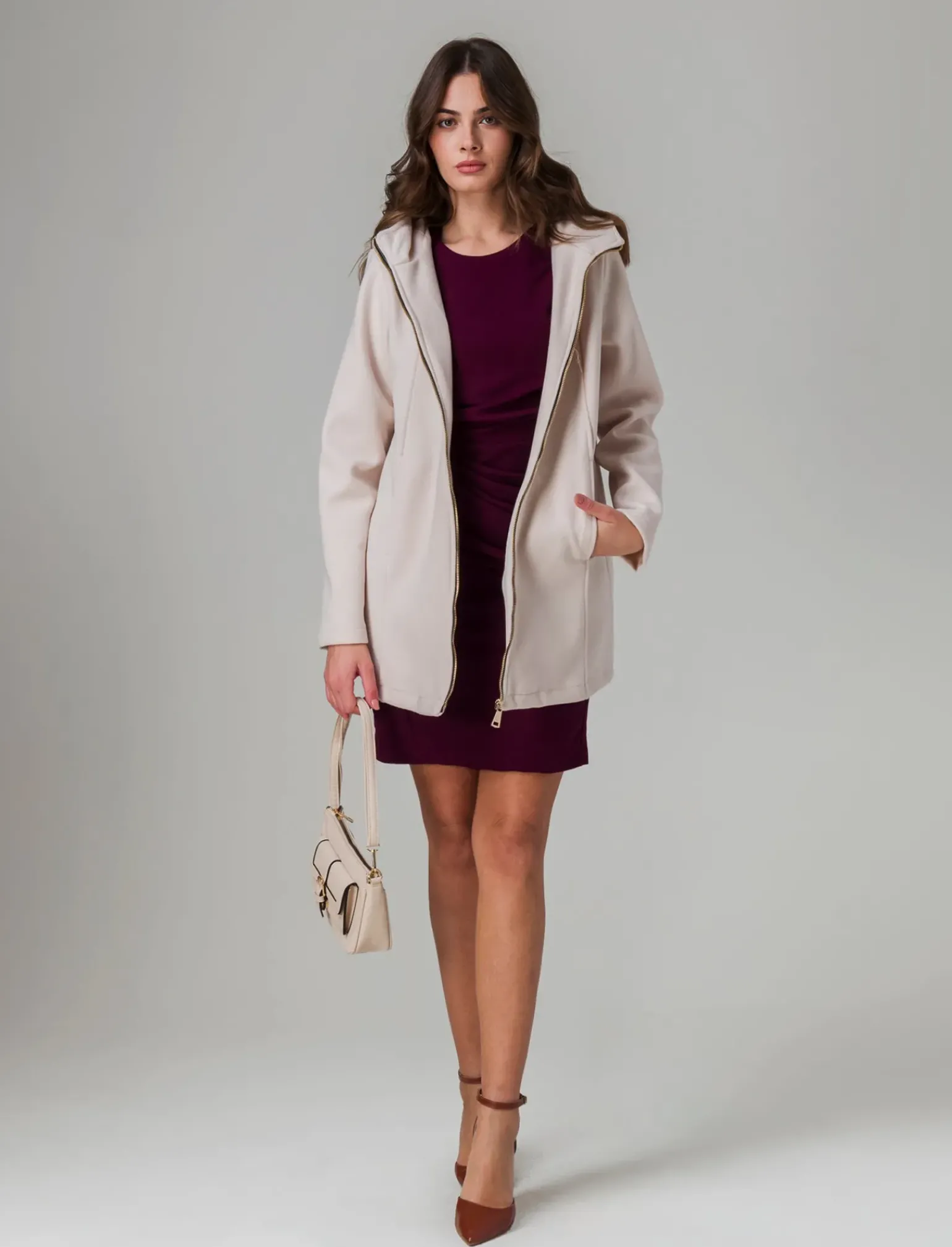 Donna Piazza Italia Giubbini E Cappotti<Cappotto con cappuccio e chiusura con zip - Bianco burro