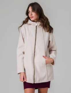Donna Piazza Italia Giubbini E Cappotti<Cappotto con cappuccio e chiusura con zip - Bianco burro