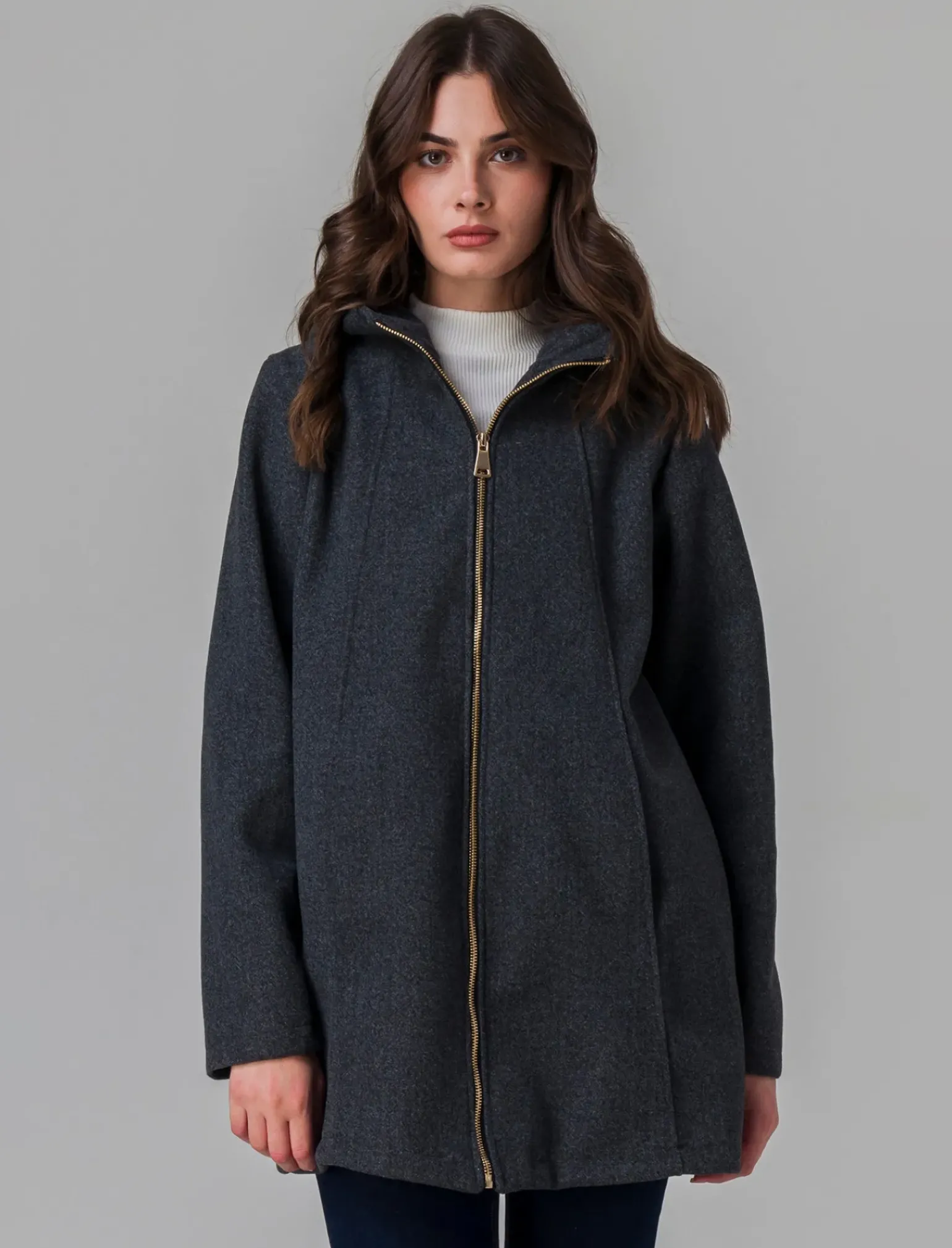 Donna Piazza Italia Giubbini E Cappotti<Cappotto con cappuccio e chiusura con zip - Grigio