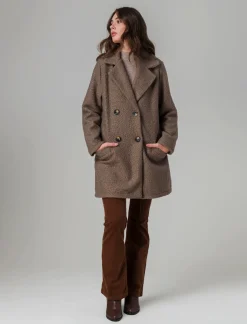 Donna Piazza Italia Giubbini E Cappotti<Cappotto doppiopetto in tessuto bouclè - fango