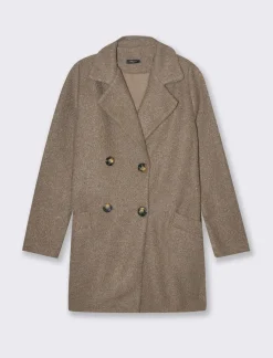 Donna Piazza Italia Giubbini E Cappotti<Cappotto doppiopetto in tessuto bouclè - fango