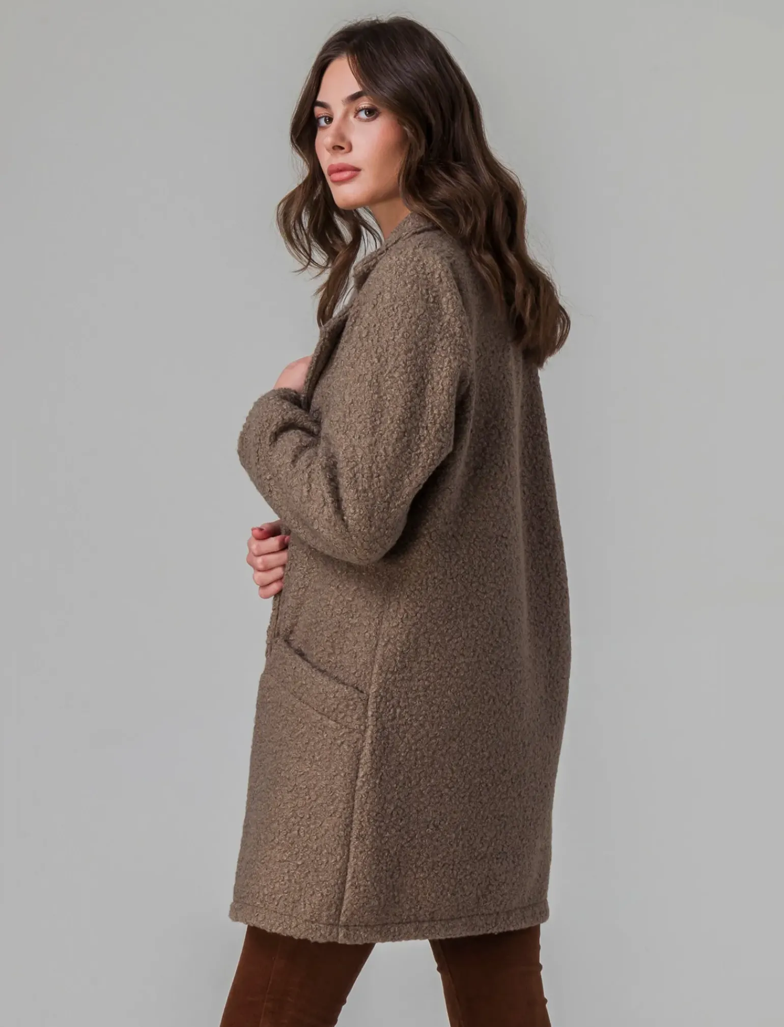 Donna Piazza Italia Giubbini E Cappotti<Cappotto doppiopetto in tessuto bouclè - fango