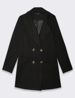 Donna Piazza Italia Giubbini E Cappotti<Cappotto doppiopetto in tessuto diagonale - Nero