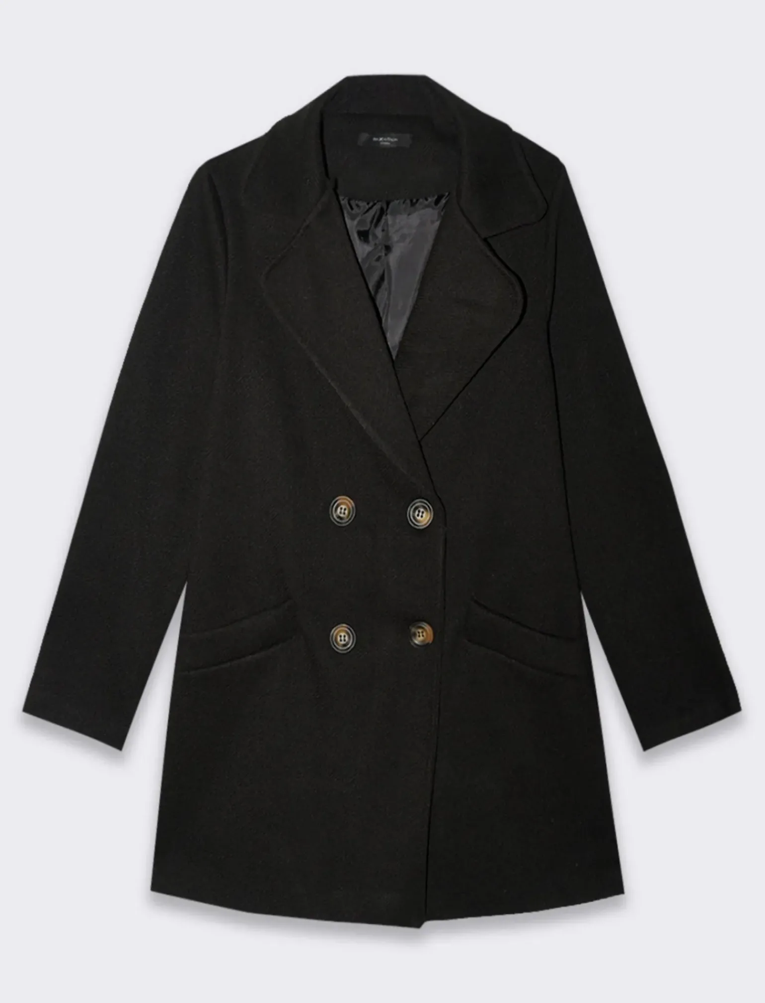 Donna Piazza Italia Giubbini E Cappotti<Cappotto doppiopetto in tessuto diagonale - Nero