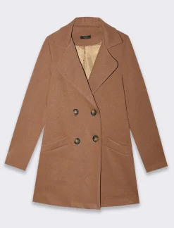 Donna Piazza Italia Giubbini E Cappotti<Cappotto doppiopetto in tessuto diagonale - Cammello