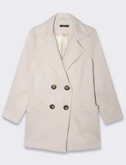 Donna Piazza Italia Giubbini E Cappotti<Cappotto doppiopetto in tessuto diagonale - Bianco gesso