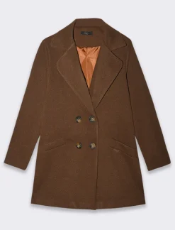 Donna Piazza Italia Giubbini E Cappotti<Cappotto doppiopetto in tessuto diagonale - Moro
