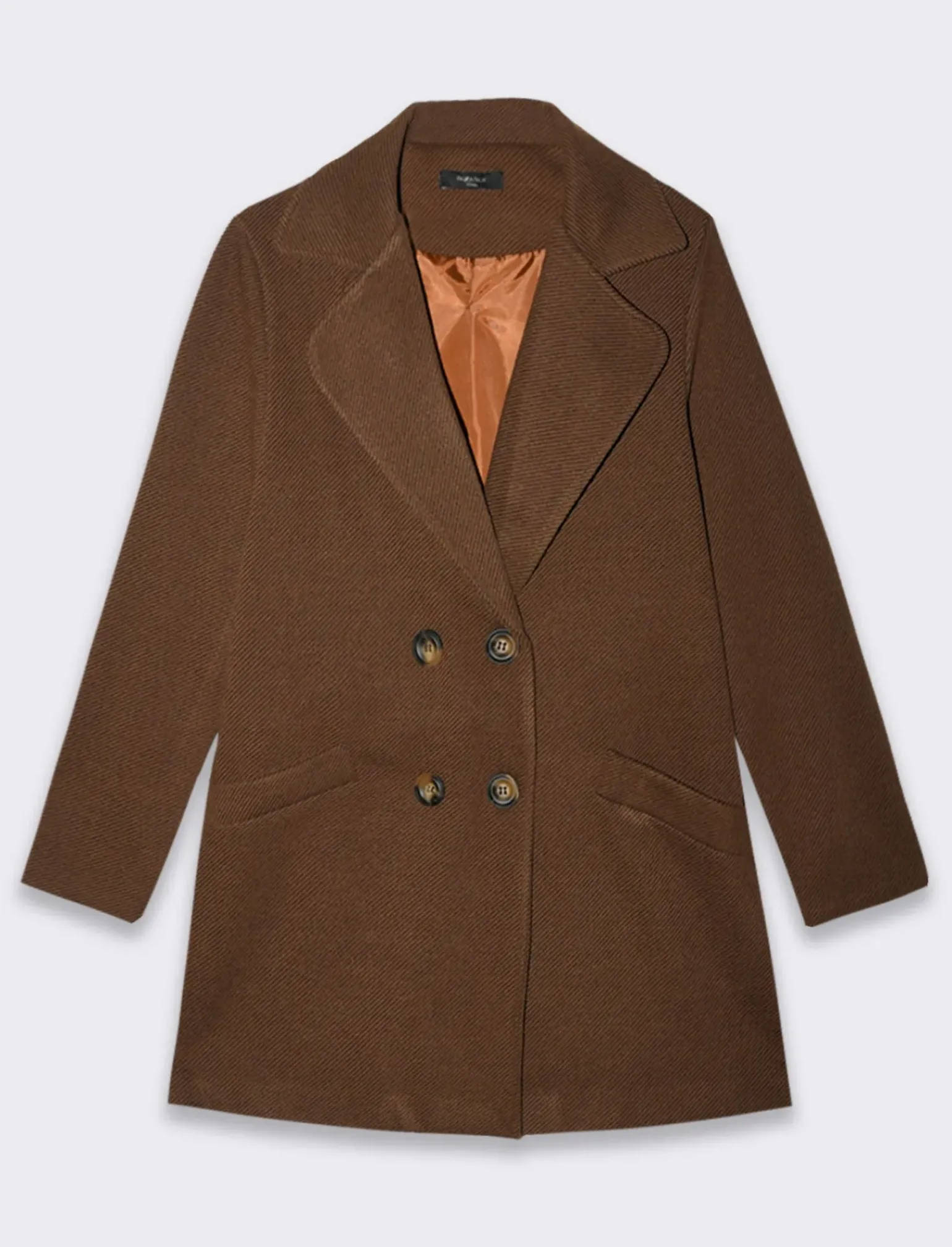 Donna Piazza Italia Giubbini E Cappotti<Cappotto doppiopetto in tessuto diagonale - Moro