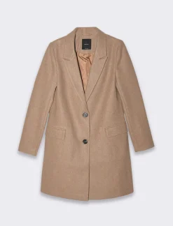Donna Piazza Italia Donna|Giubbini E Cappotti<Cappotto monopetto 2 bottoni collo revers spacchetti sui polsi - Cammello